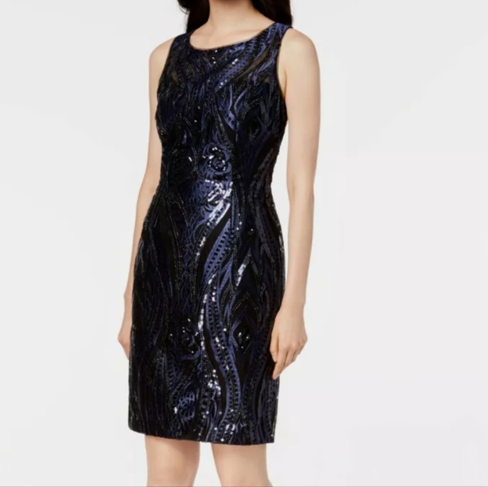 Calvin Klein Blue Sequin Sheath Mini Dress
